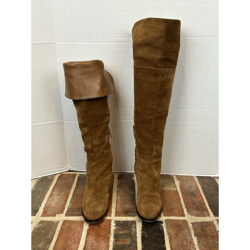 J. Crew Suede Brown Suede Tall Boots Over the‎ Knee Fold Women's 6 All Leather - Picture 3 of 6